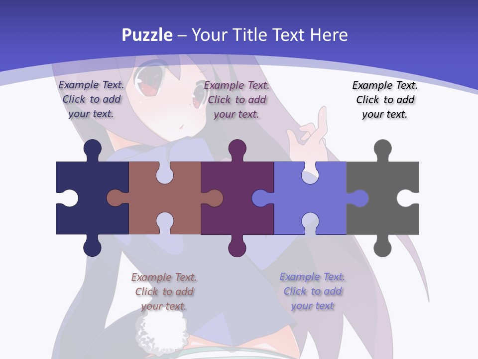 A Girl With Long Hair And A Blue Shirt Is Standing In Front Of A Purple PowerPoint Template