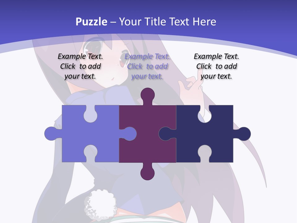 A Girl With Long Hair And A Blue Shirt Is Standing In Front Of A Purple PowerPoint Template