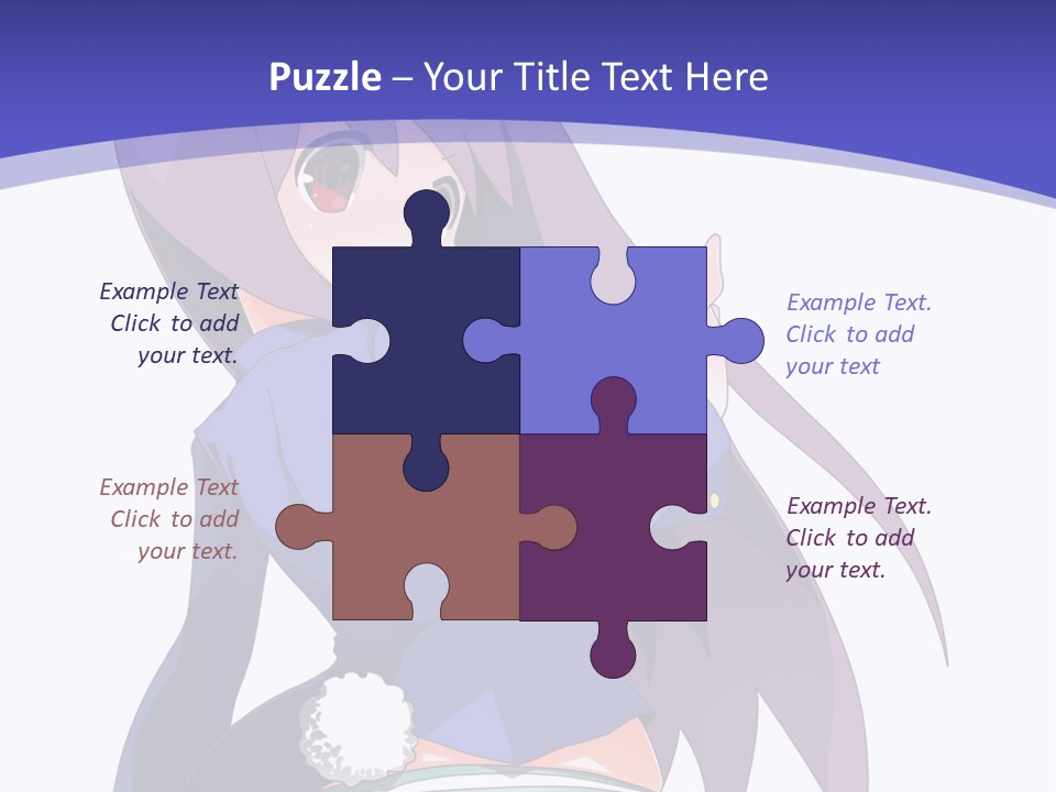 A Girl With Long Hair And A Blue Shirt Is Standing In Front Of A Purple PowerPoint Template