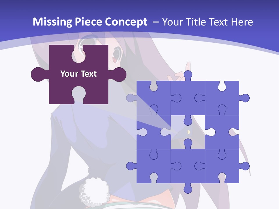 A Girl With Long Hair And A Blue Shirt Is Standing In Front Of A Purple PowerPoint Template