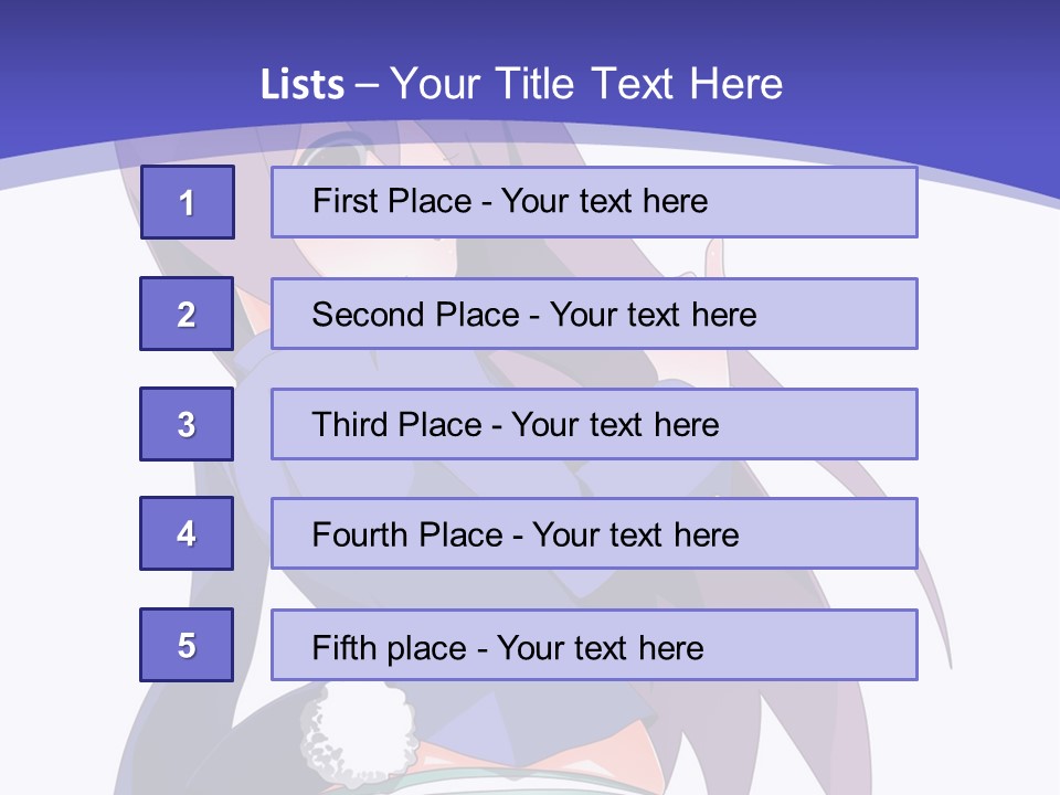 A Girl With Long Hair And A Blue Shirt Is Standing In Front Of A Purple PowerPoint Template