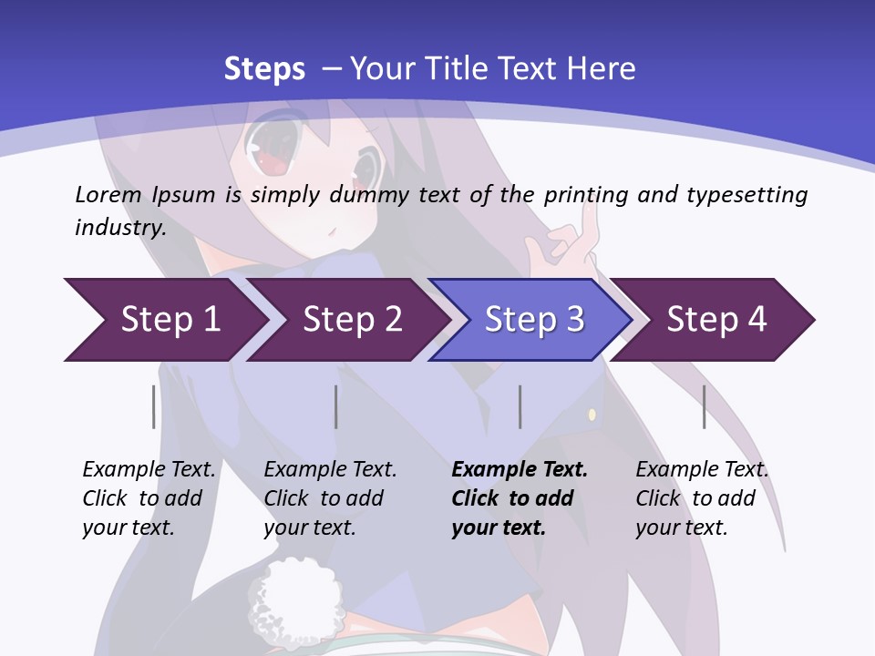 A Girl With Long Hair And A Blue Shirt Is Standing In Front Of A Purple PowerPoint Template