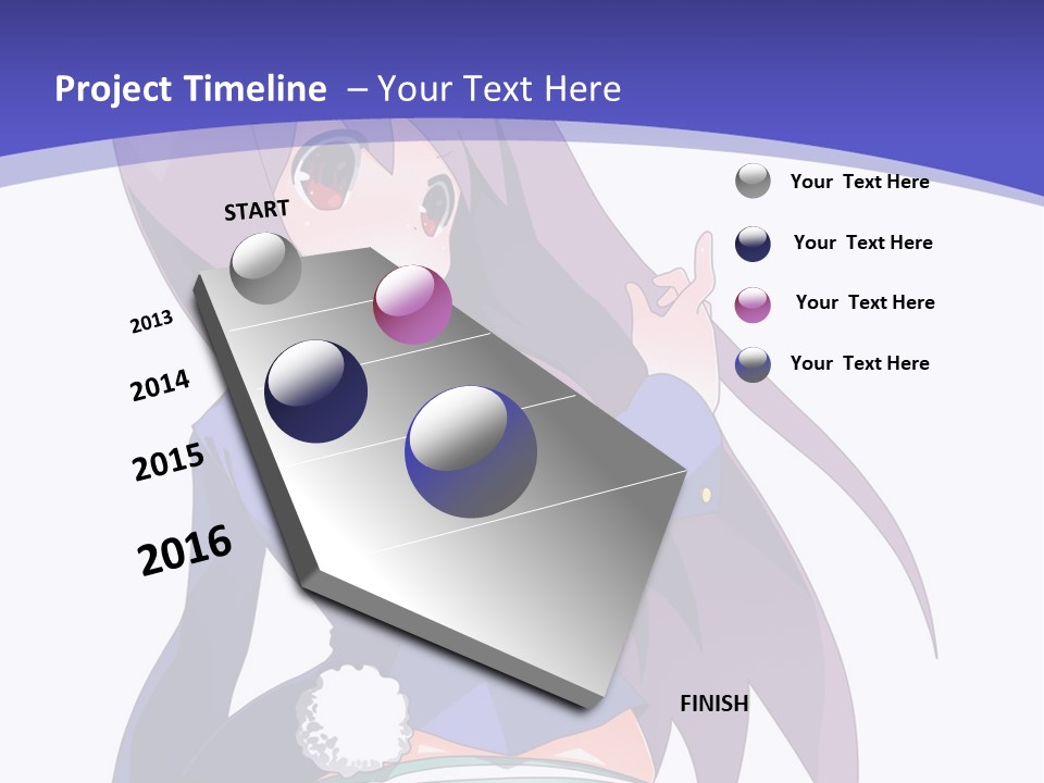 A Girl With Long Hair And A Blue Shirt Is Standing In Front Of A Purple PowerPoint Template