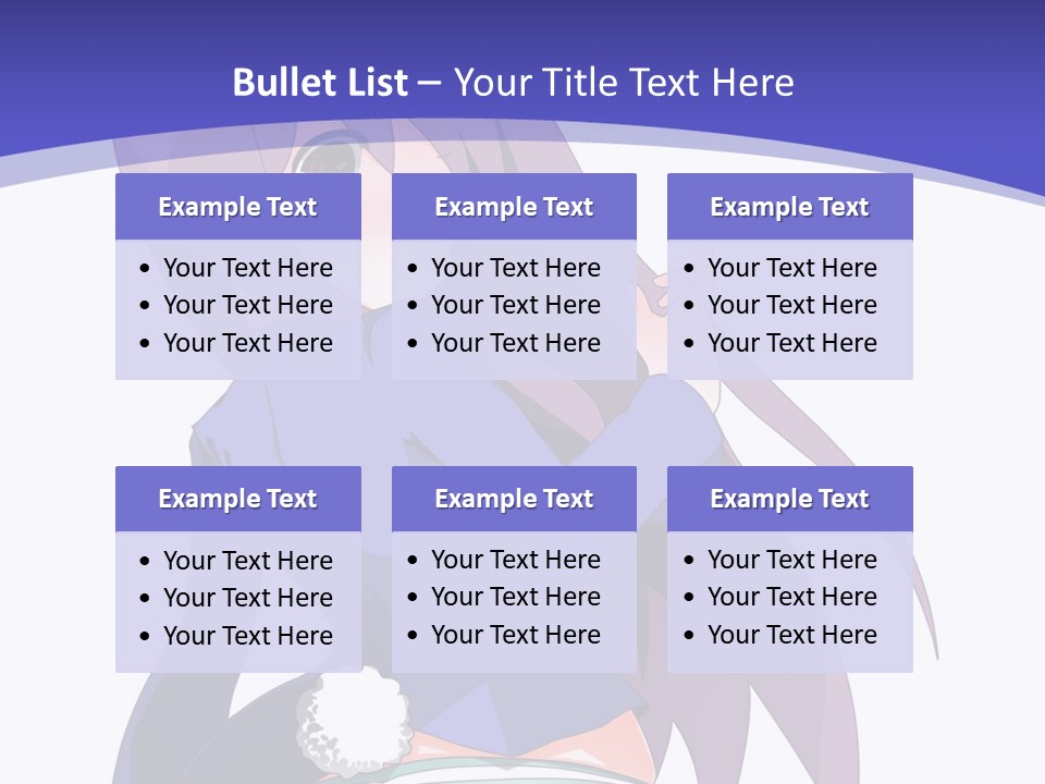 A Girl With Long Hair And A Blue Shirt Is Standing In Front Of A Purple PowerPoint Template