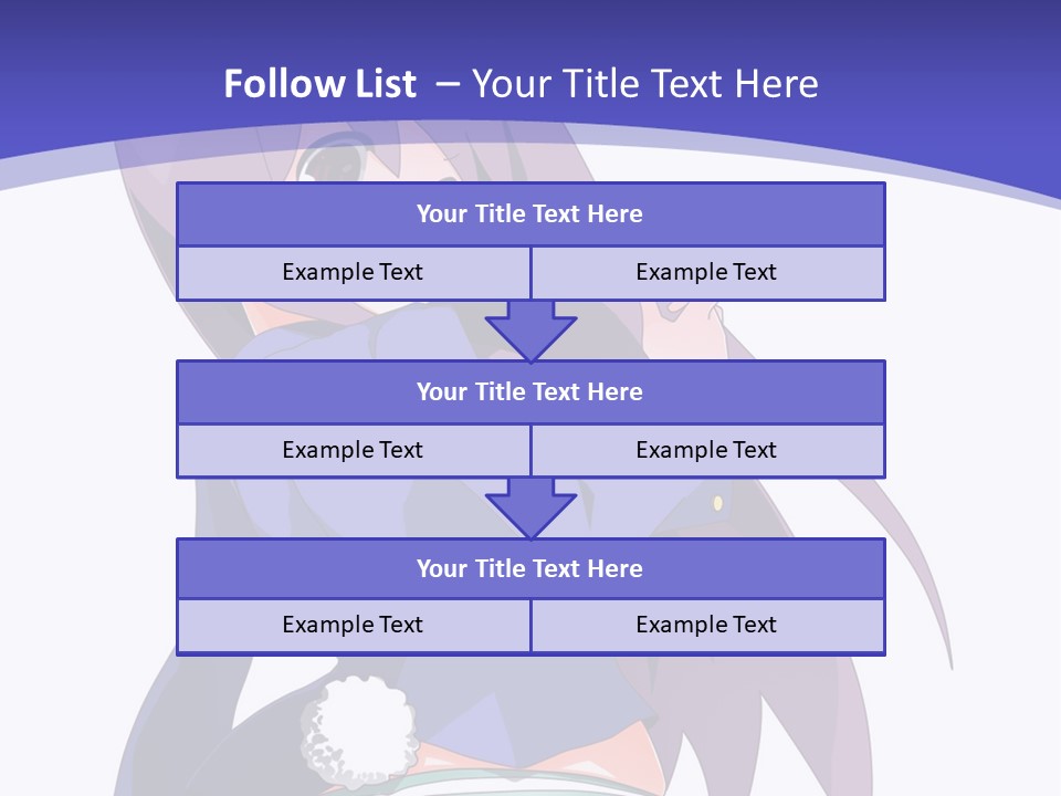 A Girl With Long Hair And A Blue Shirt Is Standing In Front Of A Purple PowerPoint Template