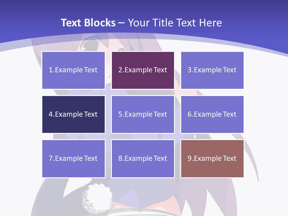 A Girl With Long Hair And A Blue Shirt Is Standing In Front Of A Purple PowerPoint Template