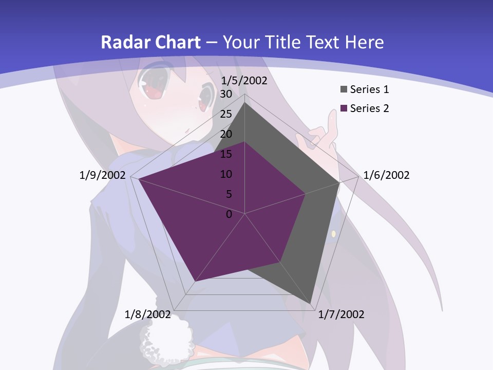 A Girl With Long Hair And A Blue Shirt Is Standing In Front Of A Purple PowerPoint Template