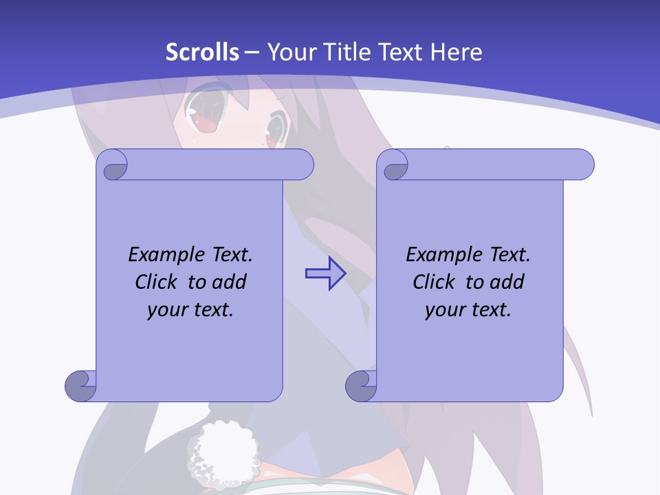 A Girl With Long Hair And A Blue Shirt Is Standing In Front Of A Purple PowerPoint Template