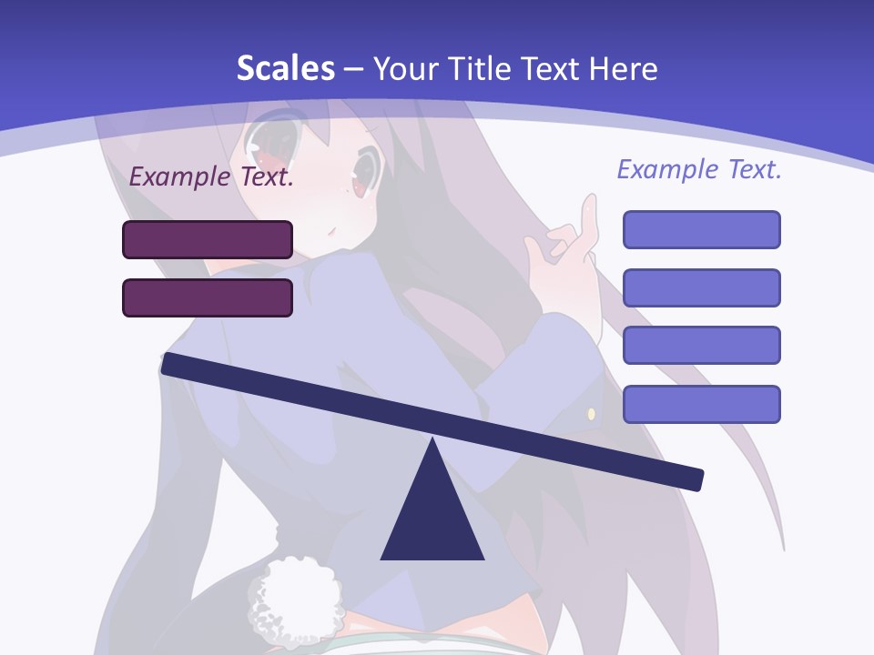 A Girl With Long Hair And A Blue Shirt Is Standing In Front Of A Purple PowerPoint Template
