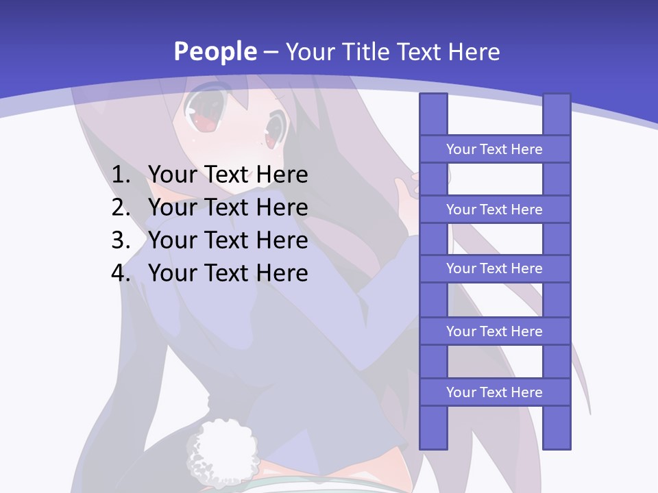 A Girl With Long Hair And A Blue Shirt Is Standing In Front Of A Purple PowerPoint Template