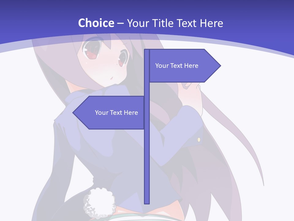 A Girl With Long Hair And A Blue Shirt Is Standing In Front Of A Purple PowerPoint Template