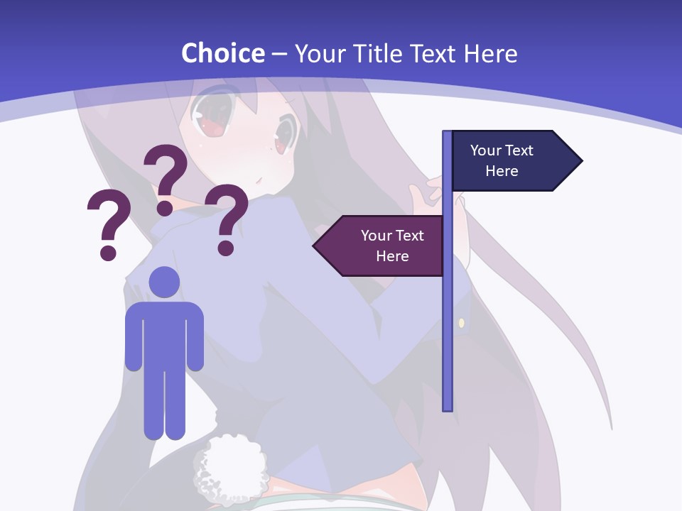 A Girl With Long Hair And A Blue Shirt Is Standing In Front Of A Purple PowerPoint Template