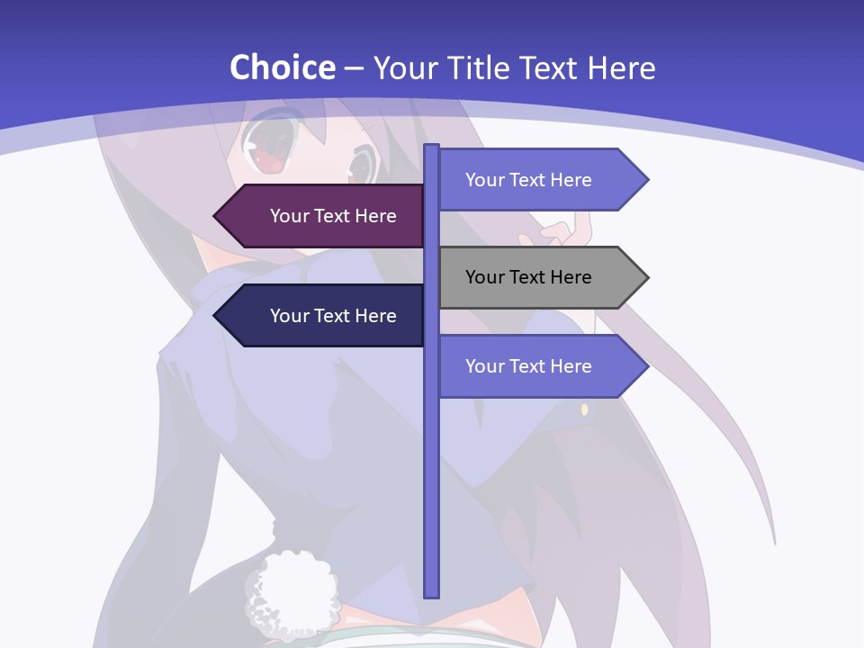 A Girl With Long Hair And A Blue Shirt Is Standing In Front Of A Purple PowerPoint Template