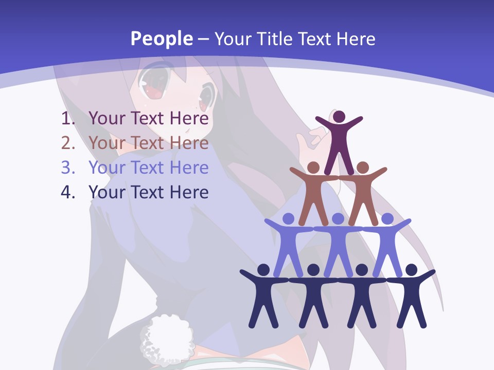 A Girl With Long Hair And A Blue Shirt Is Standing In Front Of A Purple PowerPoint Template