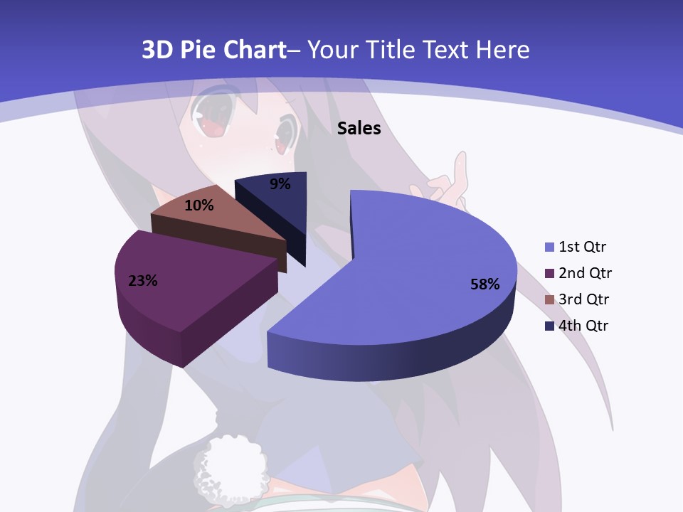 A Girl With Long Hair And A Blue Shirt Is Standing In Front Of A Purple PowerPoint Template