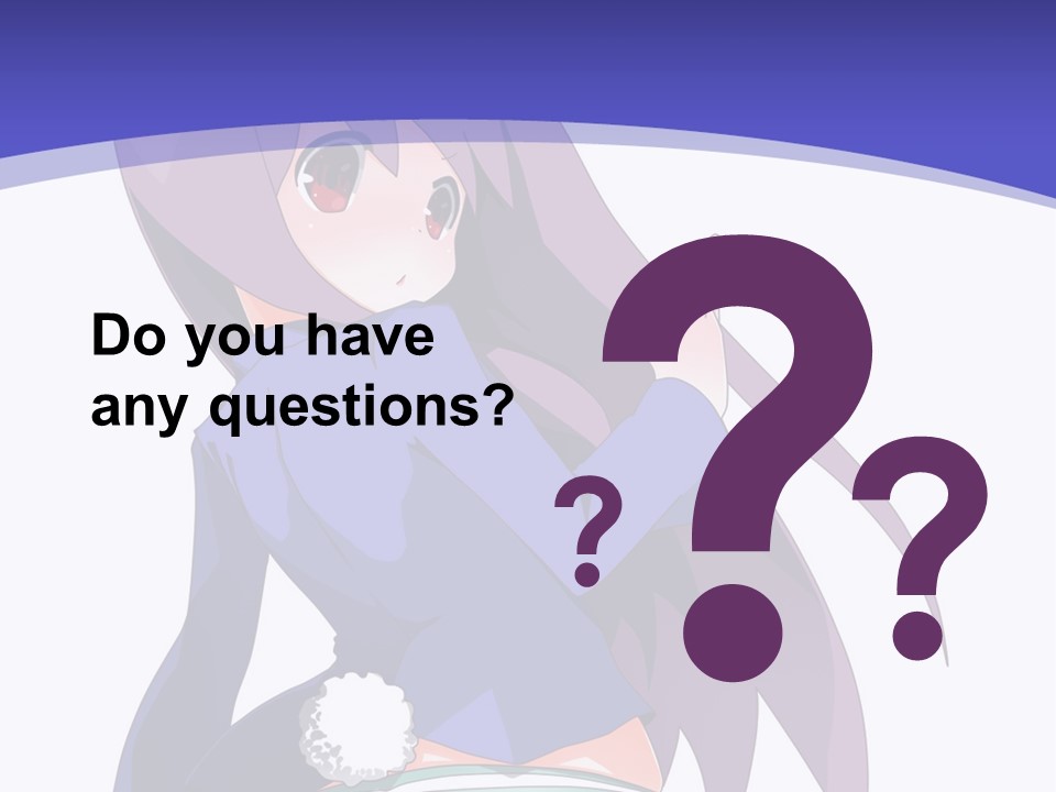 A Girl With Long Hair And A Blue Shirt Is Standing In Front Of A Purple PowerPoint Template
