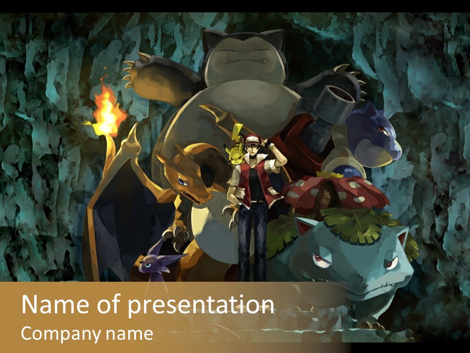 A Group Of Cartoon Characters Standing In Front Of A Cave PowerPoint Template