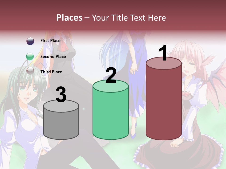 A Group Of Anime Girls Sitting Next To Each Other PowerPoint Template