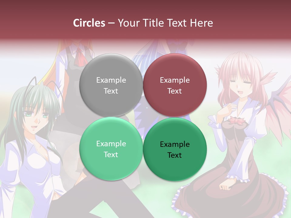 A Group Of Anime Girls Sitting Next To Each Other PowerPoint Template
