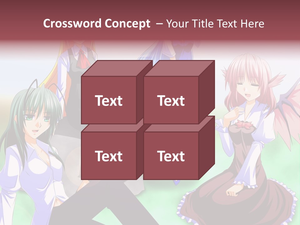 A Group Of Anime Girls Sitting Next To Each Other PowerPoint Template