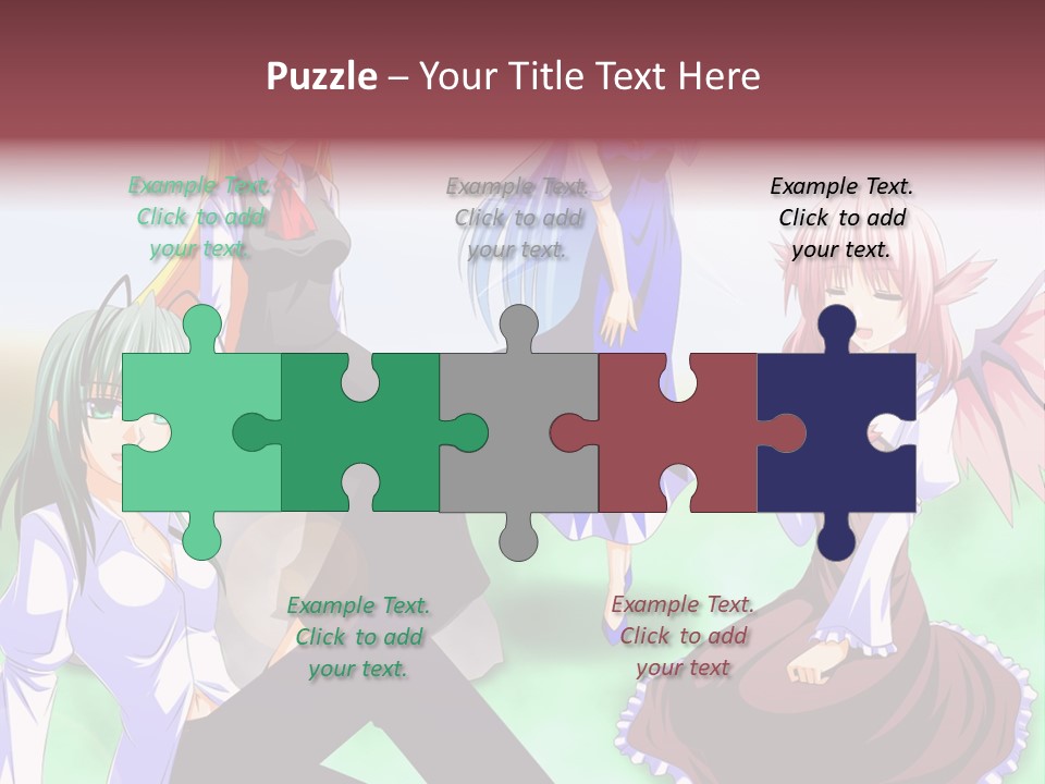 A Group Of Anime Girls Sitting Next To Each Other PowerPoint Template