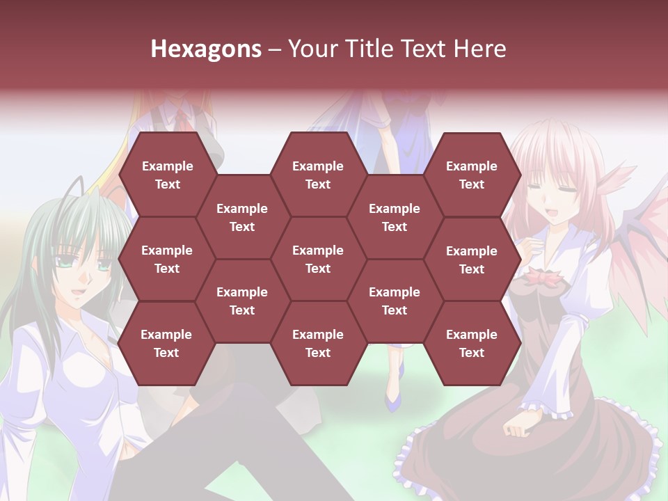 A Group Of Anime Girls Sitting Next To Each Other PowerPoint Template
