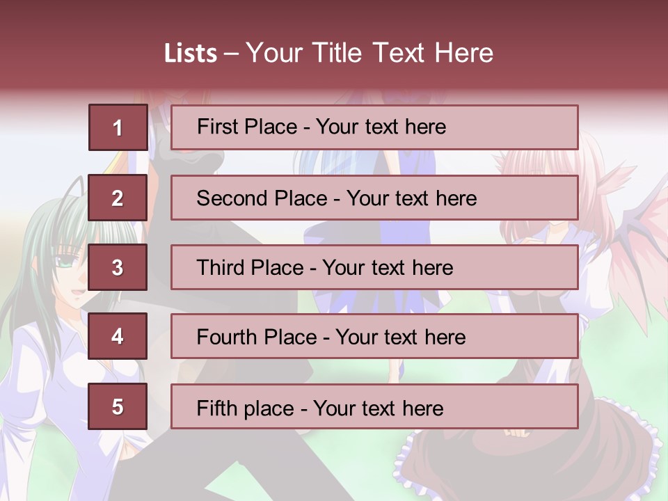 A Group Of Anime Girls Sitting Next To Each Other PowerPoint Template