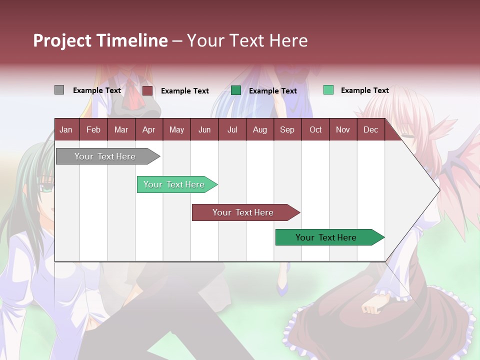 A Group Of Anime Girls Sitting Next To Each Other PowerPoint Template