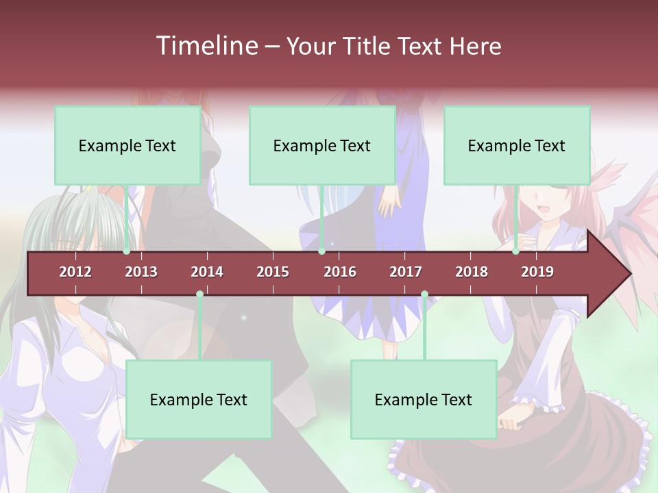 A Group Of Anime Girls Sitting Next To Each Other PowerPoint Template