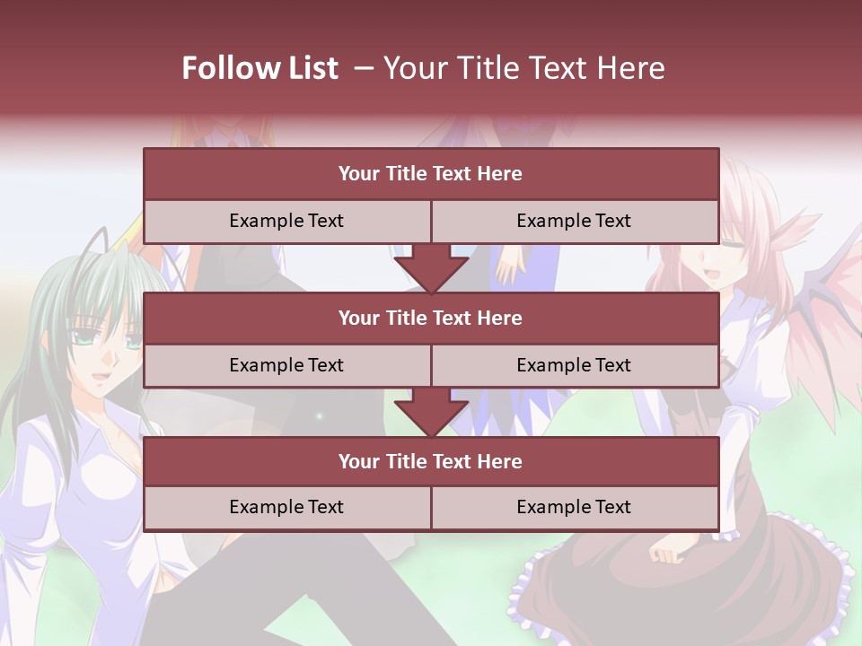 A Group Of Anime Girls Sitting Next To Each Other PowerPoint Template