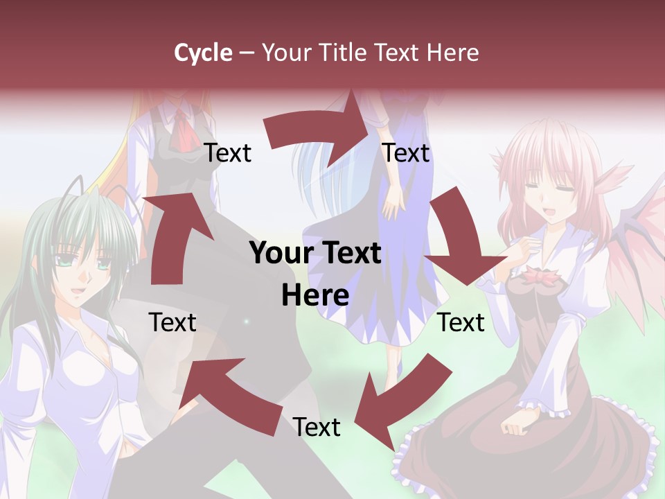 A Group Of Anime Girls Sitting Next To Each Other PowerPoint Template