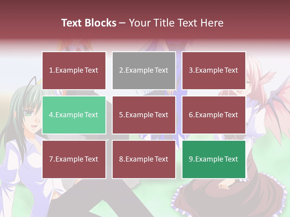 A Group Of Anime Girls Sitting Next To Each Other PowerPoint Template