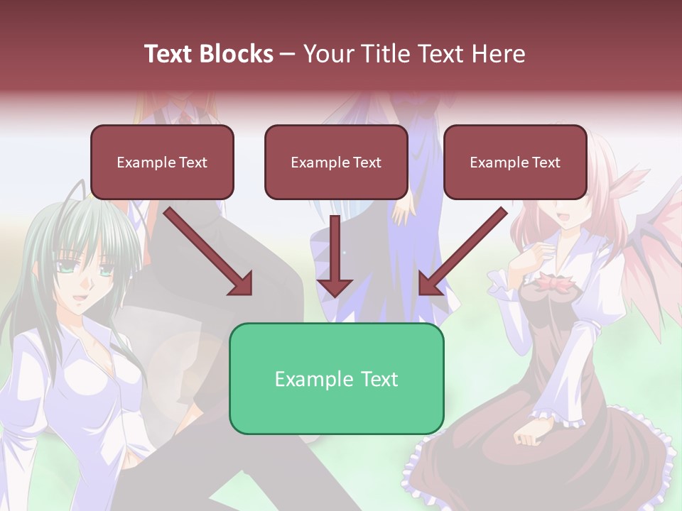 A Group Of Anime Girls Sitting Next To Each Other PowerPoint Template