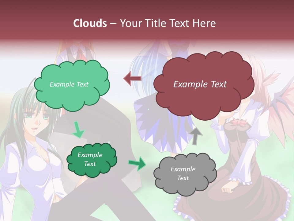 A Group Of Anime Girls Sitting Next To Each Other PowerPoint Template