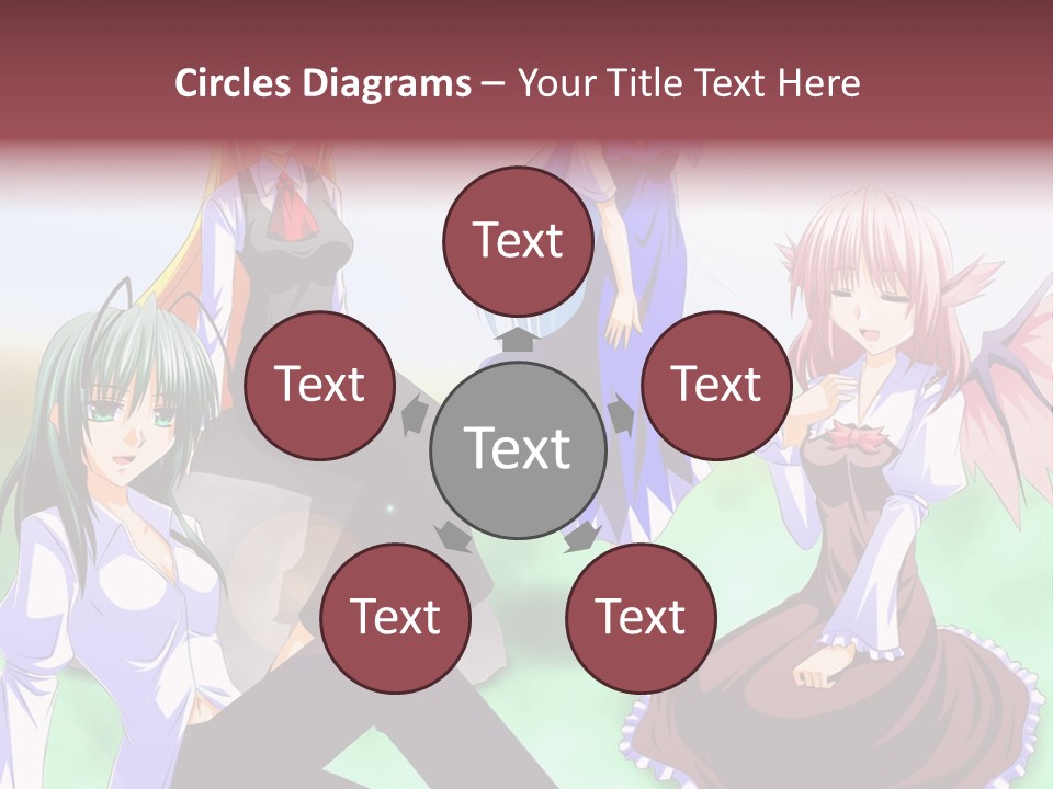 A Group Of Anime Girls Sitting Next To Each Other PowerPoint Template