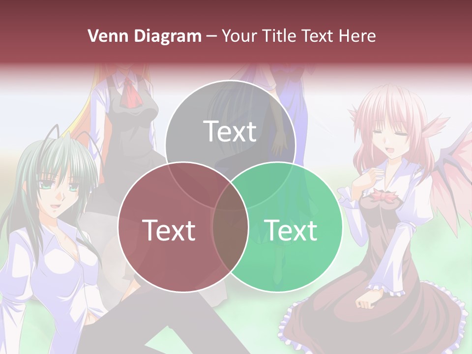 A Group Of Anime Girls Sitting Next To Each Other PowerPoint Template