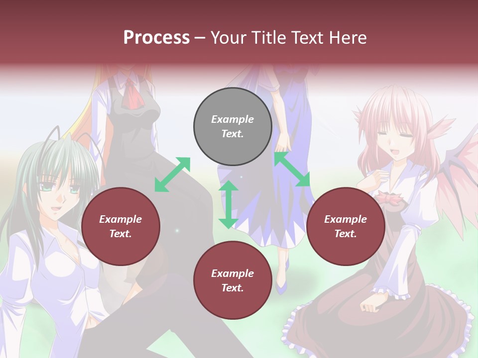 A Group Of Anime Girls Sitting Next To Each Other PowerPoint Template