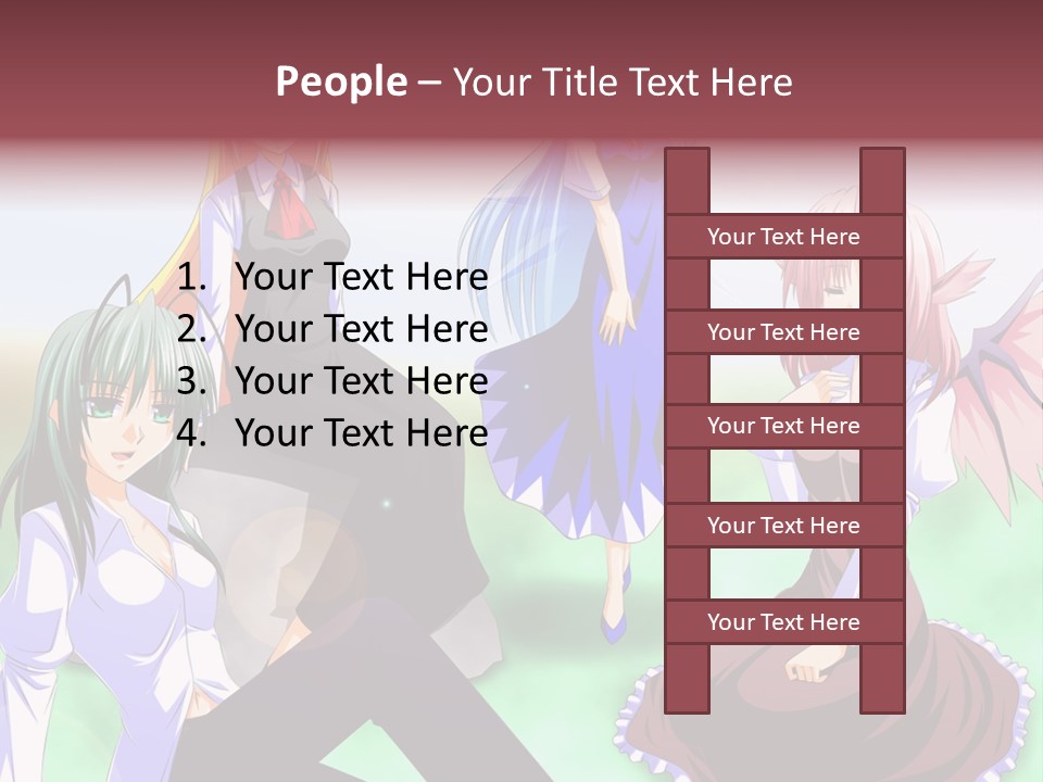 A Group Of Anime Girls Sitting Next To Each Other PowerPoint Template