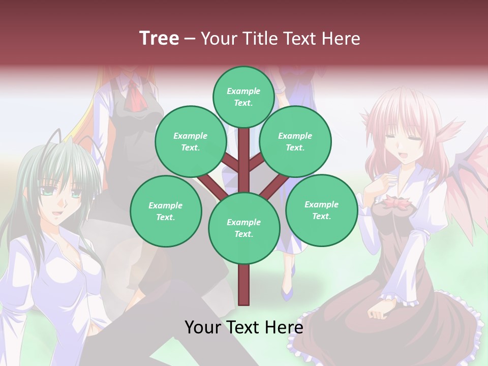 A Group Of Anime Girls Sitting Next To Each Other PowerPoint Template