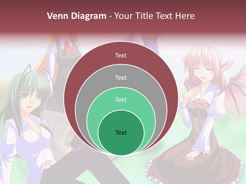 A Group Of Anime Girls Sitting Next To Each Other PowerPoint Template