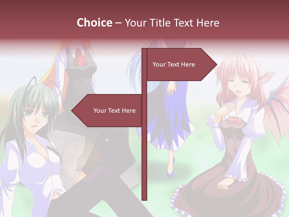A Group Of Anime Girls Sitting Next To Each Other PowerPoint Template