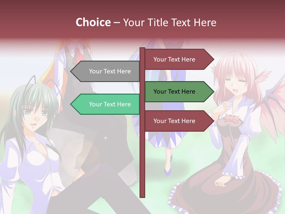 A Group Of Anime Girls Sitting Next To Each Other PowerPoint Template