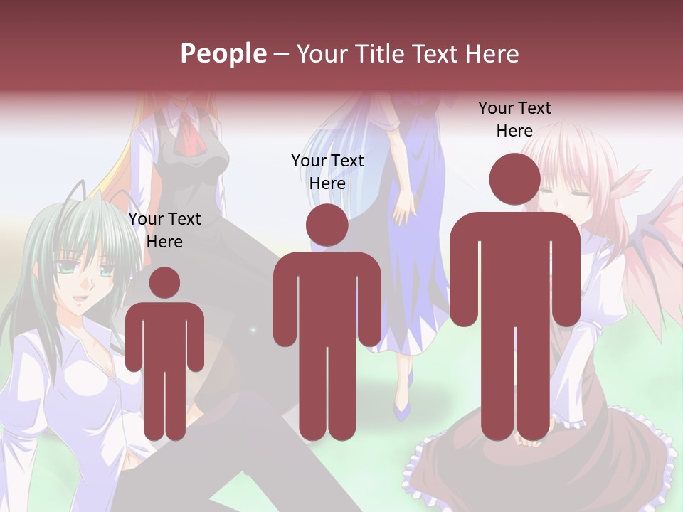 A Group Of Anime Girls Sitting Next To Each Other PowerPoint Template