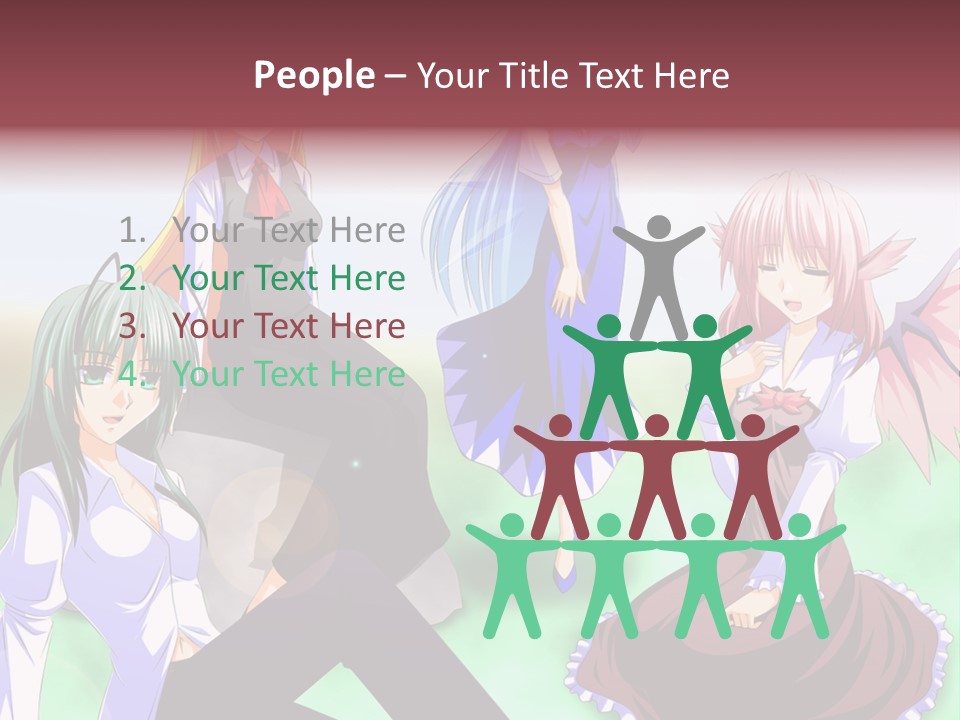 A Group Of Anime Girls Sitting Next To Each Other PowerPoint Template
