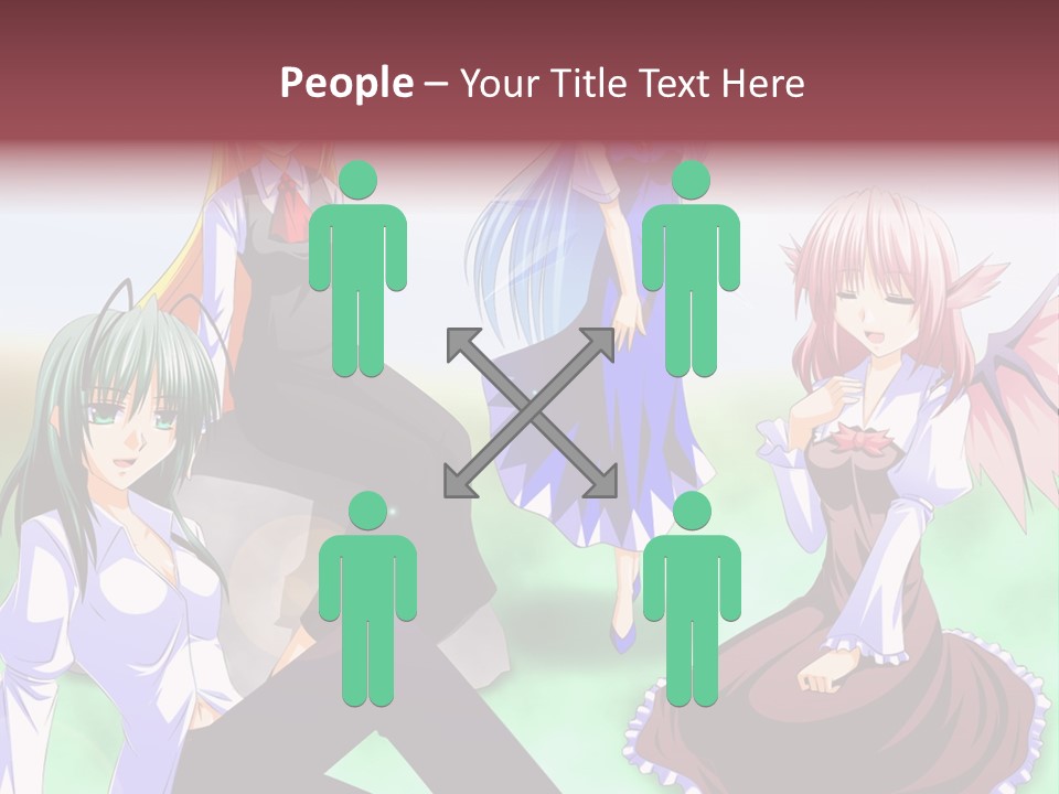A Group Of Anime Girls Sitting Next To Each Other PowerPoint Template