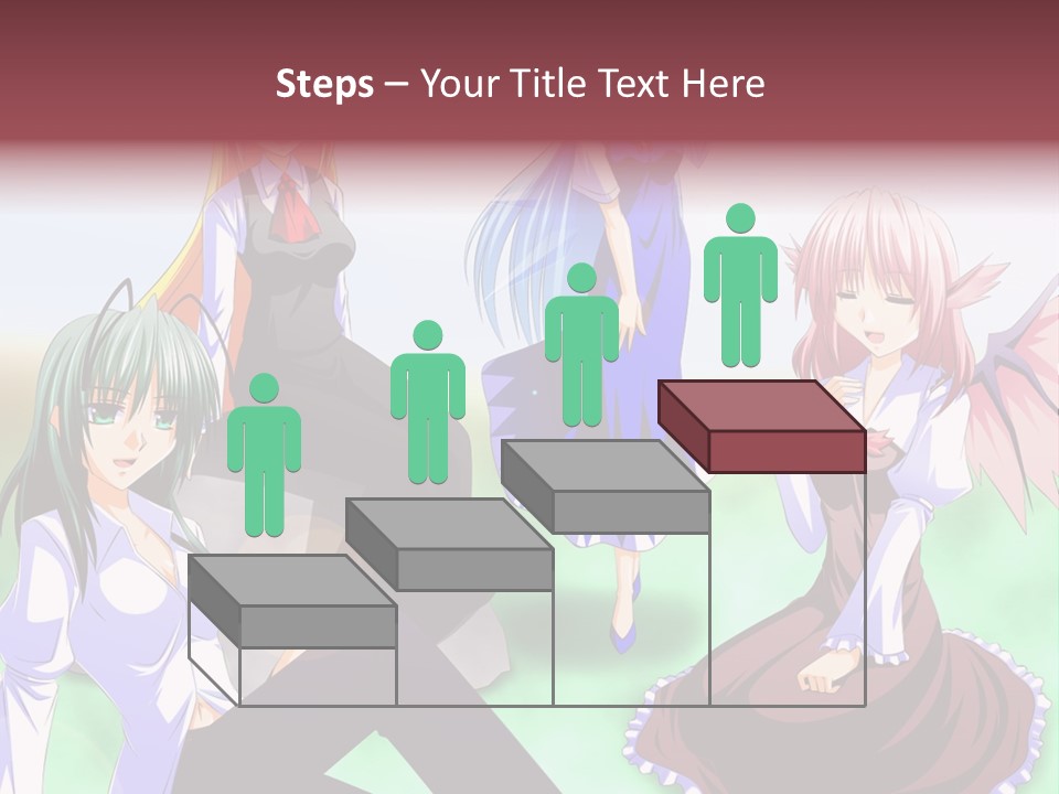 A Group Of Anime Girls Sitting Next To Each Other PowerPoint Template