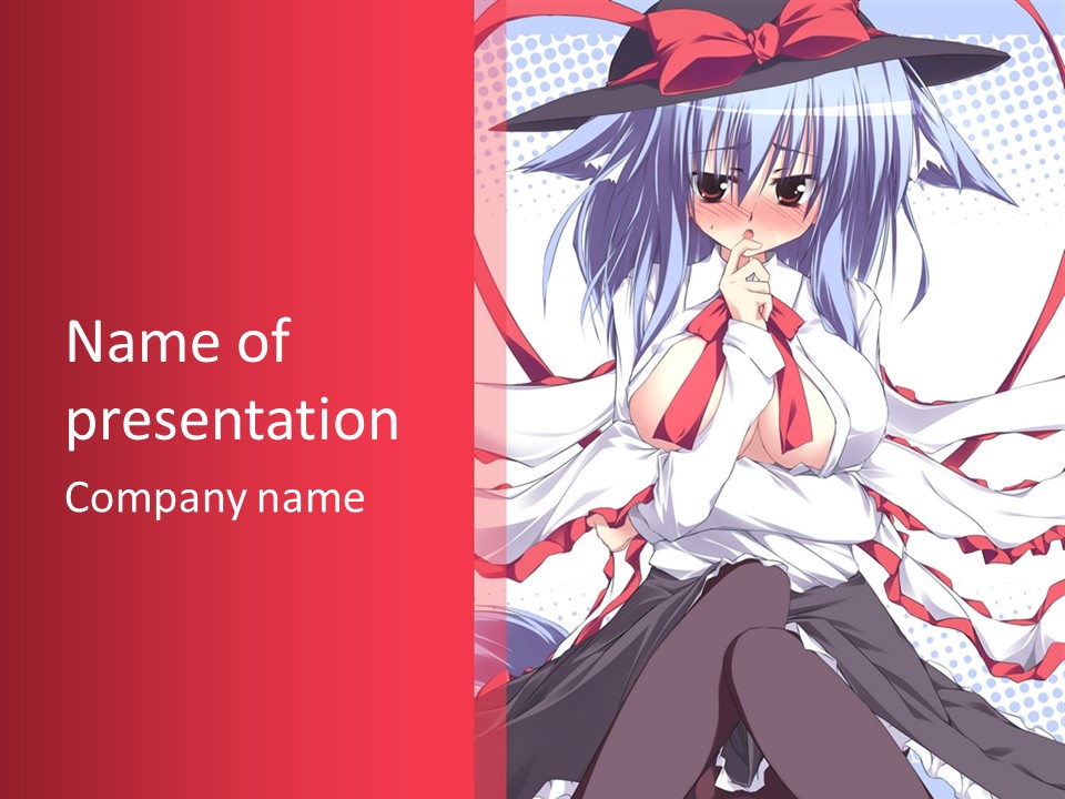 A Girl In A Hat With A Red Bow On Her Head PowerPoint Template