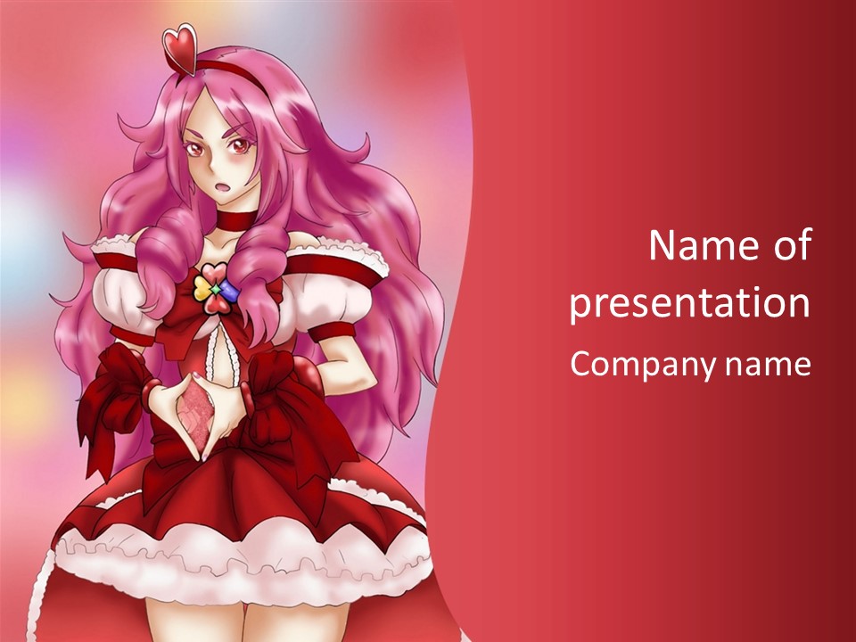 A Girl In A Red Dress With Pink Hair PowerPoint Template