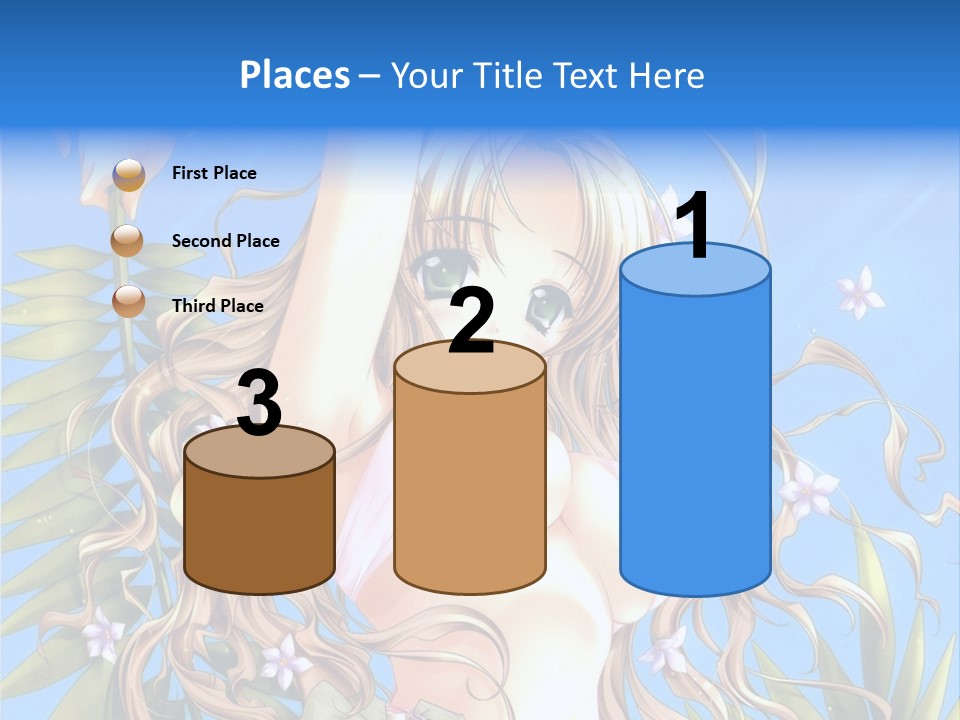 A Woman With Long Hair And Green Eyes Is Posing In Front Of A Blue Background PowerPoint Template