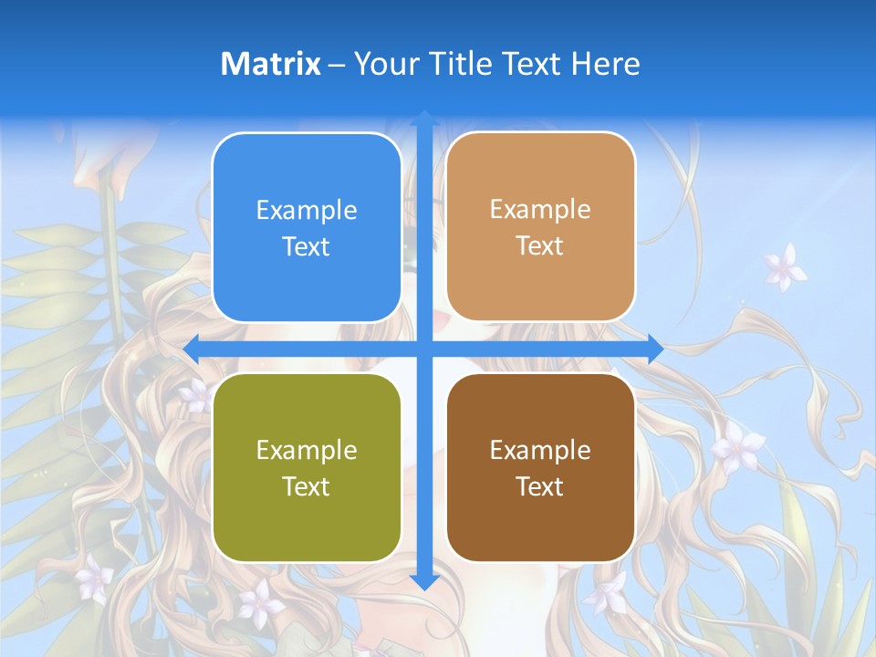 A Woman With Long Hair And Green Eyes Is Posing In Front Of A Blue Background PowerPoint Template